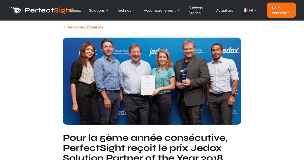 Pour la 5ème année consécutive, PerfectSight reçoit le prix Jedox Solution Partner of the Year 2018
