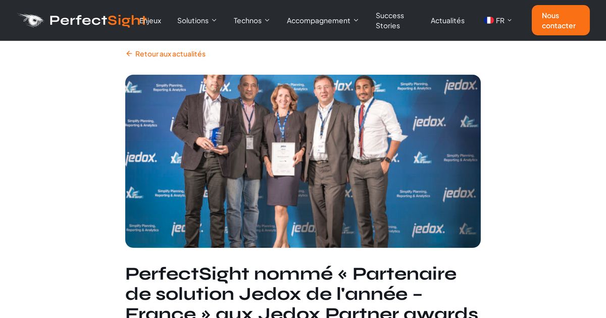 PerfectSight nommé « Partenaire de solution Jedox de l'année – France » aux Jedox Partner awards 2017